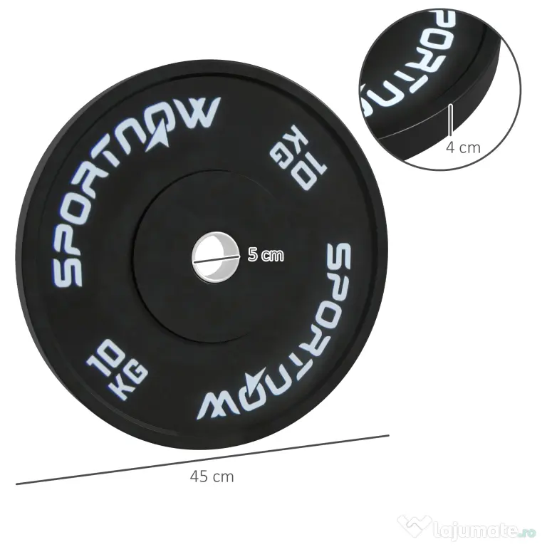 SPORTNOW Set 2 Placi Greutati Olimpice 10 kg Cauciuc pentru Haltere Orificiu 5 cm Acasa Sala | Aosom Romania