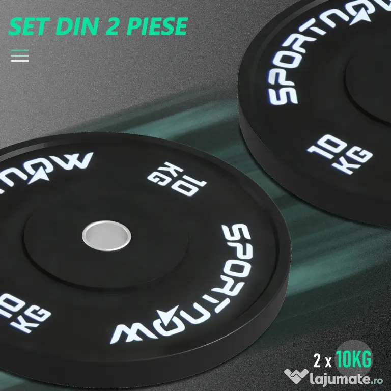 SPORTNOW Set 2 Placi Greutati Olimpice 10 kg Cauciuc pentru Haltere Orificiu 5 cm Acasa Sala | Aosom Romania