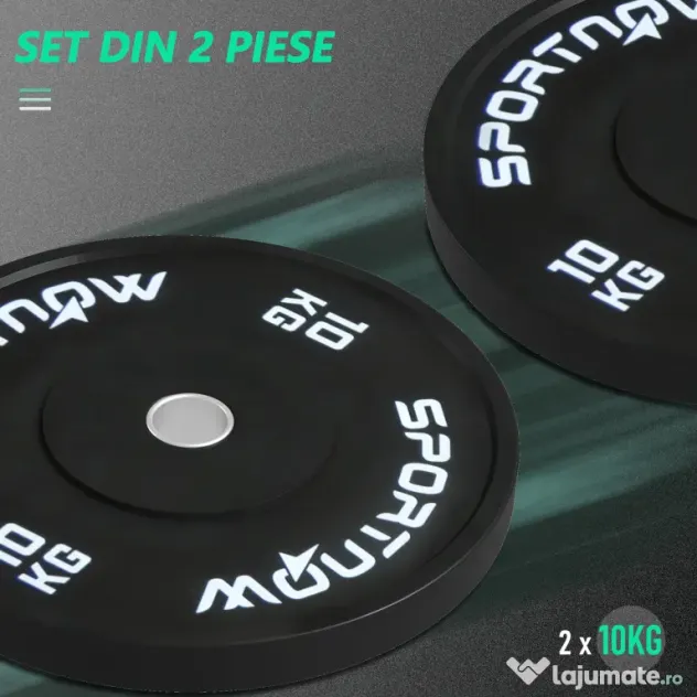 SPORTNOW Set 2 Placi Greutati Olimpice 10 kg Cauciuc pentru Haltere Orificiu 5 cm Acasa Sala | Aosom Romania