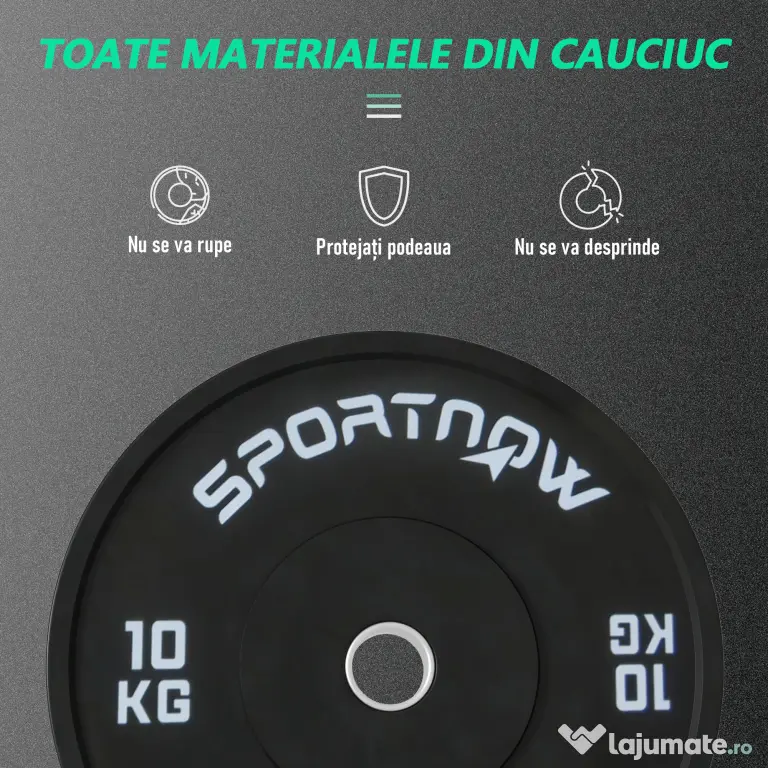 SPORTNOW Set 2 Placi Greutati Olimpice 10 kg Cauciuc pentru Haltere Orificiu 5 cm Acasa Sala | Aosom Romania