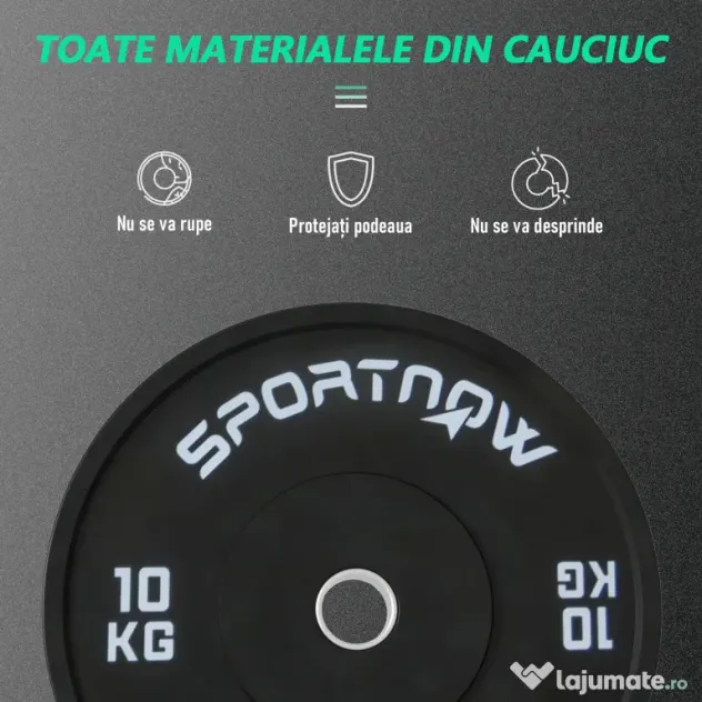 SPORTNOW Set 2 Placi Greutati Olimpice 10 kg Cauciuc pentru Haltere Orificiu 5 cm Acasa Sala | Aosom Romania