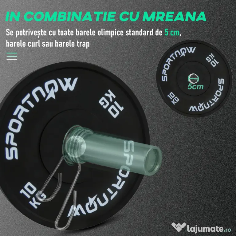 SPORTNOW Set 2 Placi Greutati Olimpice 10 kg Cauciuc pentru Haltere Orificiu 5 cm Acasa Sala | Aosom Romania