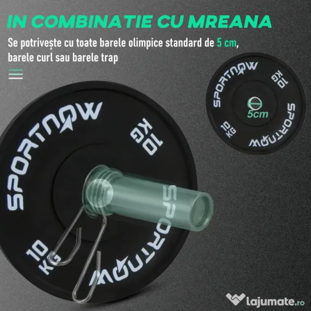 SPORTNOW Set 2 Placi Greutati Olimpice 10 kg Cauciuc pentru Haltere Orificiu 5 cm Acasa Sala | Aosom Romania