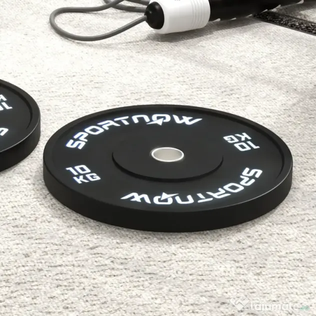 SPORTNOW Set 2 Placi Greutati Olimpice 10 kg Cauciuc pentru Haltere Orificiu 5 cm Acasa Sala | Aosom Romania