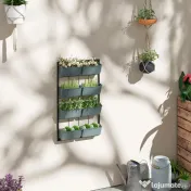 Outsunny Suport pentru Plante, 8 Ghivece Stivuibile, Rezistente la Intemperii, 52.5 x 14 x 90 cm, Gri + Negru | Aosom Romania
