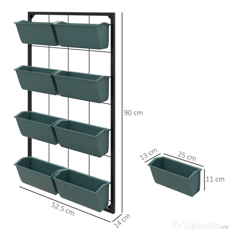 Outsunny Suport pentru Plante, 8 Ghivece Stivuibile, Rezistente la Intemperii, 52.5 x 14 x 90 cm, Gri + Negru | Aosom Romania