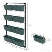 Outsunny Suport pentru Plante, 8 Ghivece Stivuibile, Rezistente la Intemperii, 52.5 x 14 x 90 cm, Gri + Negru | Aosom Romania