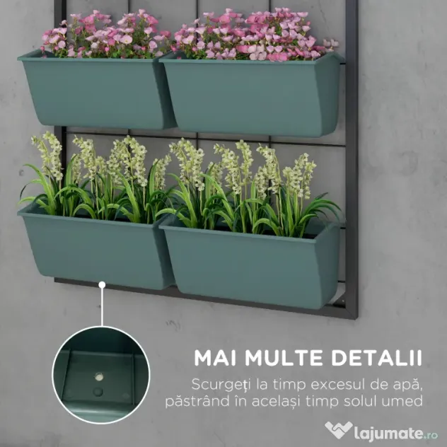 Outsunny Suport pentru Plante, 8 Ghivece Stivuibile, Rezistente la Intemperii, 52.5 x 14 x 90 cm, Gri + Negru | Aosom Romania