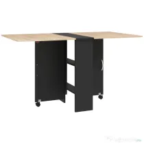 HOMCOM Masă Pliabilă pentru 4-6 Persoane, cu 2 Roți, Masă Rabatabilă cu 2 Rafturi pentru Depozitare, 140x75x74 cm, Negru | Aosom Romania