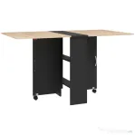 HOMCOM Masă pliabilă tip consolă pentru 4-6 persoane cu roți și rafturi, 140x75x74cm, Stejar și Negru