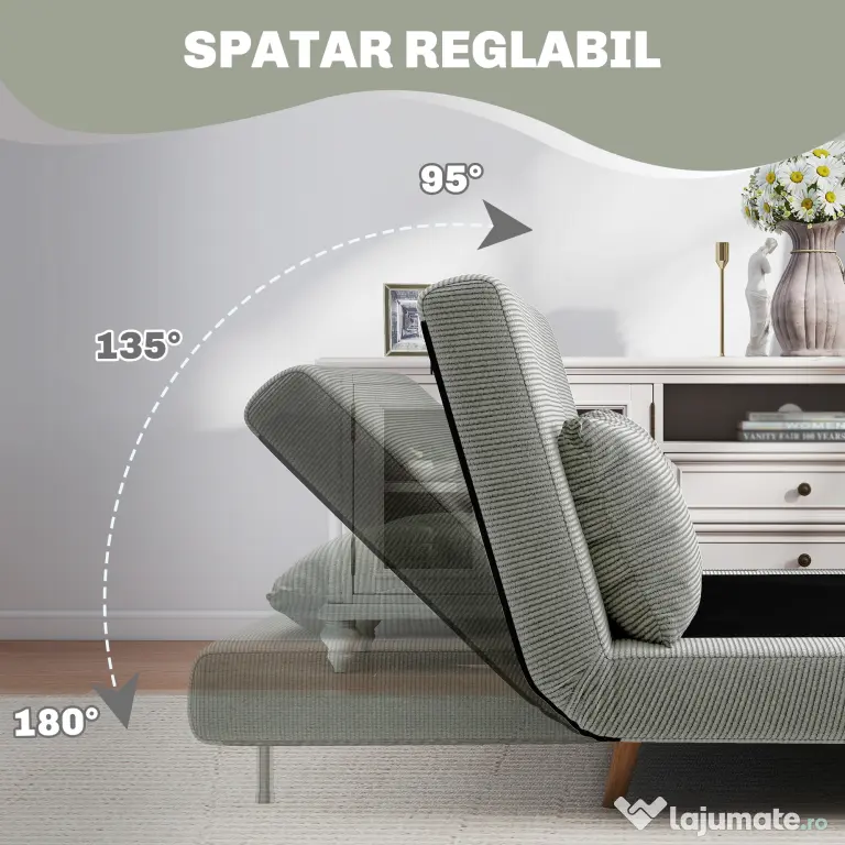 HOMCOM Canapea Extensibila cu 2 Locuri, Gri | Aosom Romania