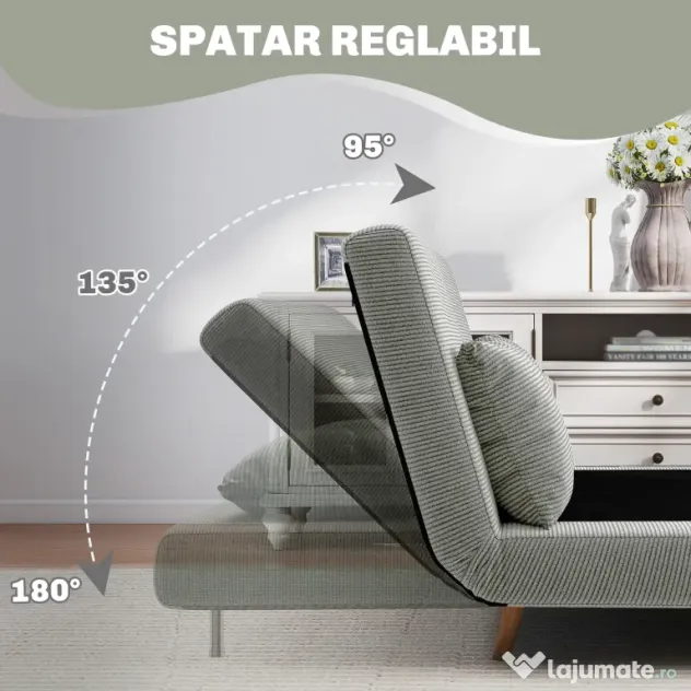 HOMCOM Canapea Extensibila cu 2 Locuri, Gri | Aosom Romania