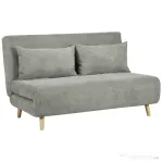 HOMCOM Canapea Extensibilă Dublă cu Spătar Reglabil și 2 Perne, din Material Textil cu Aspect de In Gri