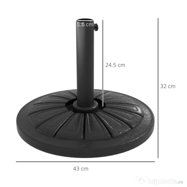 Outsunny Suport 13kg din Ciment pentru Umbrelă Soare, Bază Rotundă Rezistentă 48mm, Negru | Aosom Romania