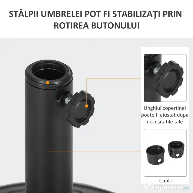 Outsunny Suport 13kg din Ciment pentru Umbrelă Soare, Bază Rotundă Rezistentă 48mm, Negru | Aosom Romania
