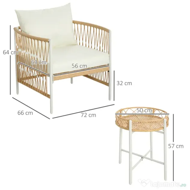 Outsunny Mobilier din 3 Piese pentru Terasă, Set din 2 Canapele și o Măsuță de Cafea pentru Exterior din Ratan, 72x66x64 cm, Crem | Aosom Romania
