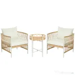 Outsunny Mobilier din 3 Piese pentru Terasă, Set din 2 Canapele și o Măsuță de Cafea pentru Exterior din Ratan, 72x66x64 cm, Crem