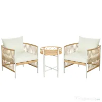 Outsunny Mobilier din 3 Piese pentru Terasă, Set din 2 Canapele și o Măsuță de Cafea pentru Exterior din Ratan, 72x66x64 cm, Crem
