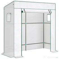 Outsunny Seră de Grădină cu Acoperiș Înclinat, 2 Ferestre și Ușă Rulabilă, Seră pentru Cultivare cu Structură din Oțel, Acoperire Anti-UV din PE, pentru Grădină, Legume, Flori, 196x77x197 cm, Alb | Aosom Romania