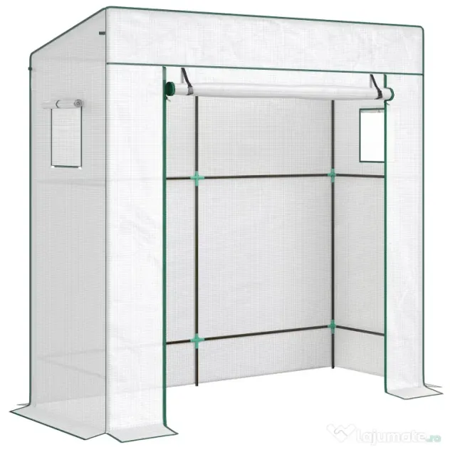 Outsunny Seră de Grădină cu Acoperiș Înclinat, 2 Ferestre și Ușă Rulabilă, Seră pentru Cultivare cu Structură din Oțel, Acoperire Anti-UV din PE, pentru Grădină, Legume, Flori, 196x77x197 cm, Alb | Aosom Romania