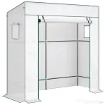 Outsunny Sera de Grădină cu Acoperiș Înclinat, 2 Ferestre și Ușă Rulabilă, Sera pentru Grădină cu Structură din Oțel, Acoperiș din PE Anti-UV, pentru Grădină, Legume, Flori, Plante, 196x77x197 cm, Alb