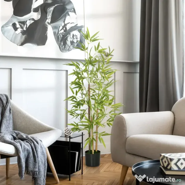 HOMCOM Bambus Artificial cu Ghiveci, Planta Artificiala pentru Interior si Exterior pentru Decorarea Camerei de Zi si Biroul de Acasa | Aosom Romania