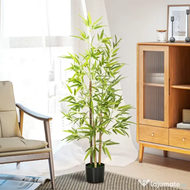 HOMCOM Bambus Artificial cu Ghiveci, Planta Artificiala pentru Interior si Exterior pentru Decorarea Camerei de Zi si Biroul de Acasa | Aosom Romania