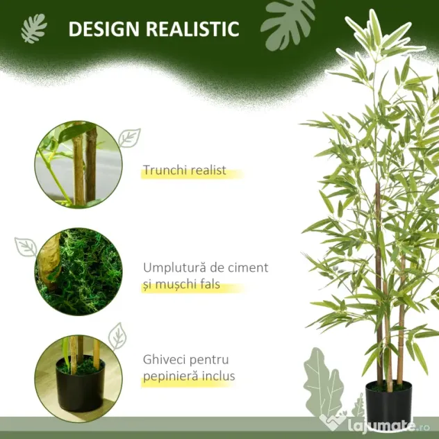 HOMCOM Bambus Artificial cu Ghiveci, Planta Artificiala pentru Interior si Exterior pentru Decorarea Camerei de Zi si Biroul de Acasa | Aosom Romania