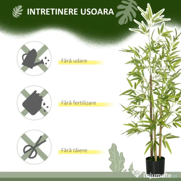 HOMCOM Bambus Artificial cu Ghiveci, Planta Artificiala pentru Interior si Exterior pentru Decorarea Camerei de Zi si Biroul de Acasa | Aosom Romania