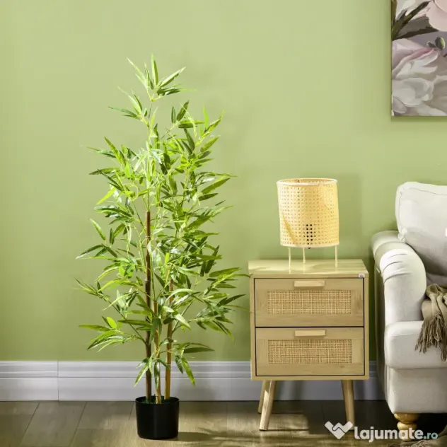 HOMCOM Bambus Artificial cu Ghiveci, Planta Artificiala pentru Interior si Exterior pentru Decorarea Camerei de Zi si Biroul de Acasa | Aosom Romania