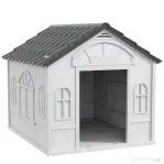 PawHut Cușcă impermeabilă din PP pentru câini cu acoperiș înclinat și ușă de acces, 84,2x98,2x82 cm, gri