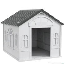PawHut Cușcă pentru Câini cu Acoperiș Înclinat și Ușă 84.2x98.2x82 cm Gri | Aosom Romania