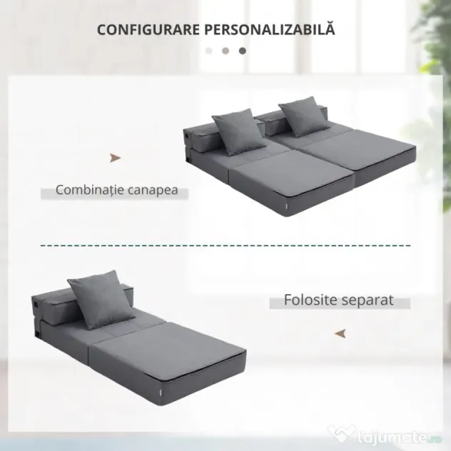 HOMCOM Fotoliu Pliabil Convertibil în Pat Single cu Pernă Inclusă, 70x70x61 cm, Gri | Aosom Romania