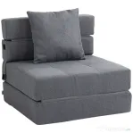 HOMCOM Fotoliu Pliabil Convertibil în Pat Single cu Pernă Inclusă, 70x70x61 cm, Gri