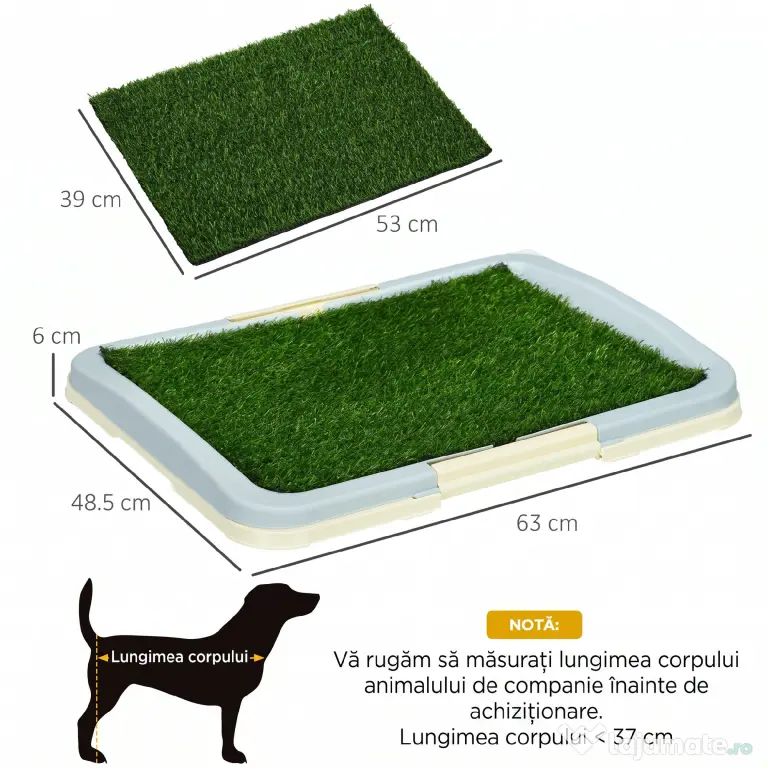 Pawhut Toaleta Pentru Caini, Litiera Portabila Pentru Catei Cu Iarba Artificiala, Panou Cu Grila, Tava, 63 x 48,5 cm | Aosom Romania