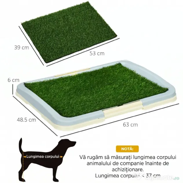 Pawhut Toaleta Pentru Caini, Litiera Portabila Pentru Catei Cu Iarba Artificiala, Panou Cu Grila, Tava, 63 x 48,5 cm | Aosom Romania