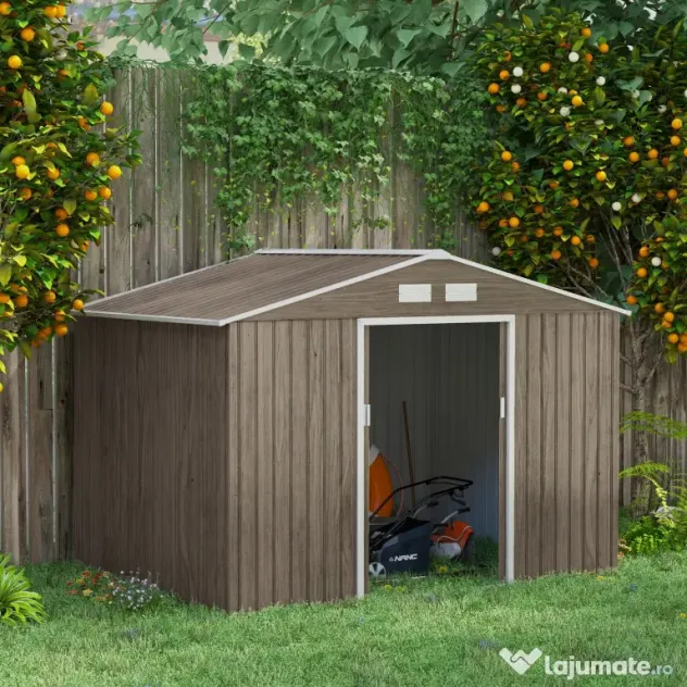 Outsunny Magazie de Grădină cu 4 Orificii de Ventilare și 2 Uși, Șopron pentru Depozitarea Uneltelor, 277x195x192 cm, Maro | Aosom Romania