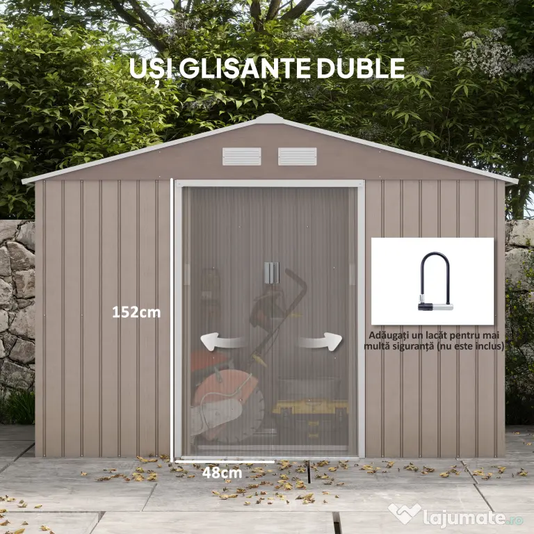Outsunny Magazie de Grădină cu 4 Orificii de Ventilare și 2 Uși, Șopron pentru Depozitarea Uneltelor, 277x195x192 cm, Maro | Aosom Romania