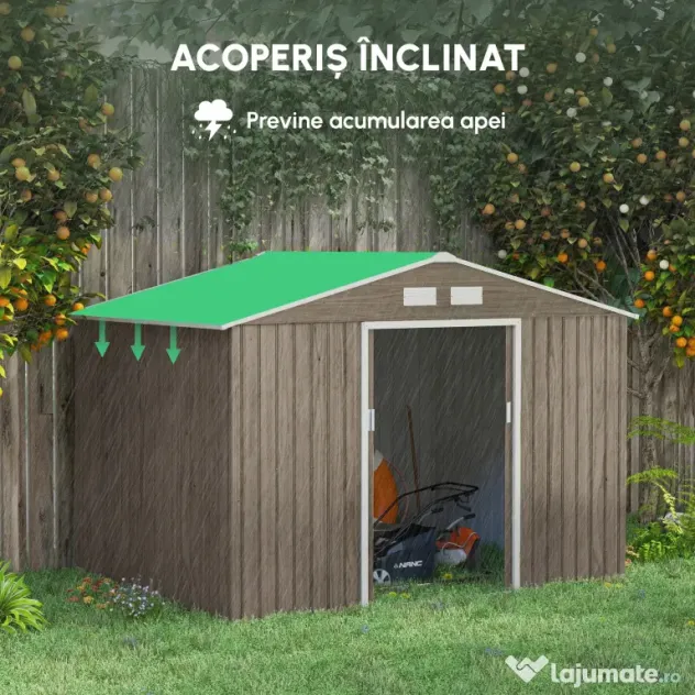 Outsunny Magazie de Grădină cu 4 Orificii de Ventilare și 2 Uși, Șopron pentru Depozitarea Uneltelor, 277x195x192 cm, Maro | Aosom Romania