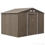 Outsunny Sopron Metalic pentru Unelte, Magazie Gradina Spatioasa cu Usi Glisante si Acoperis in Doua Ape, 277 x 195 cm, Maro