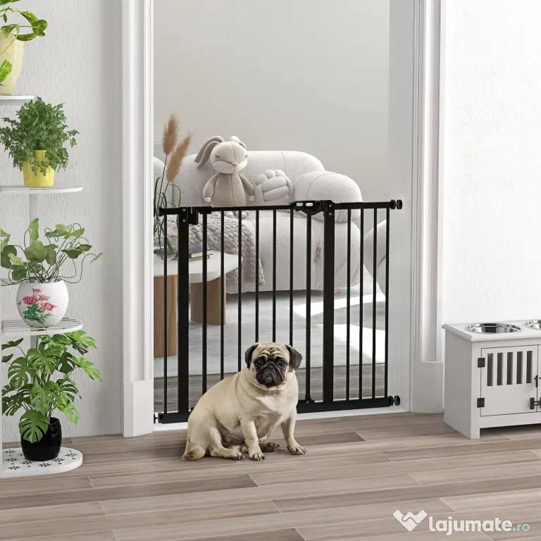 PawHut Poartă pentru Câini cu Lățime Reglabilă și Închidere Automată, Negru | Aosom Romania
