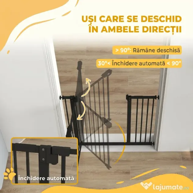 PawHut Poartă pentru Câini cu Lățime Reglabilă și Închidere Automată, Negru | Aosom Romania