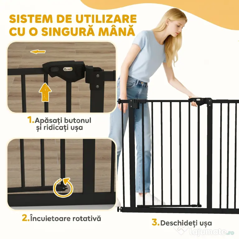 PawHut Poartă pentru Câini cu Lățime Reglabilă și Închidere Automată, Negru | Aosom Romania