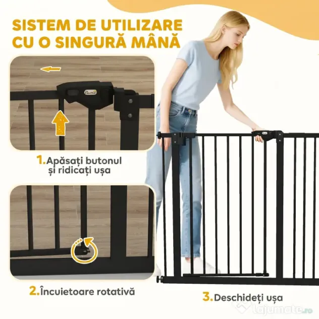 PawHut Poartă pentru Câini cu Lățime Reglabilă și Închidere Automată, Negru | Aosom Romania