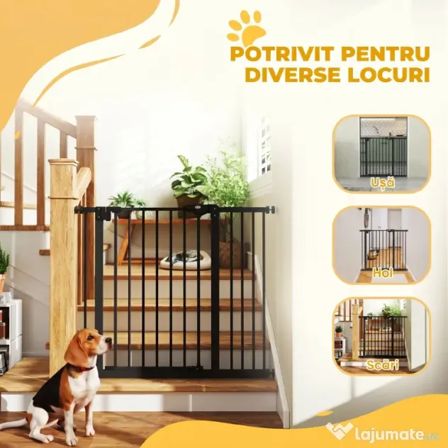 PawHut Poartă pentru Câini cu Lățime Reglabilă și Închidere Automată, Negru | Aosom Romania