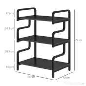 HOMCOM, Raft pentru Imprimantă, cu 3 Niveluri, PAL, Oțel, 55cm x 40cm x 77cm, Negru