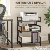 HOMCOM, Raft pentru Imprimantă, cu 3 Niveluri, PAL, Oțel, 55cm x 40cm x 77cm, Negru