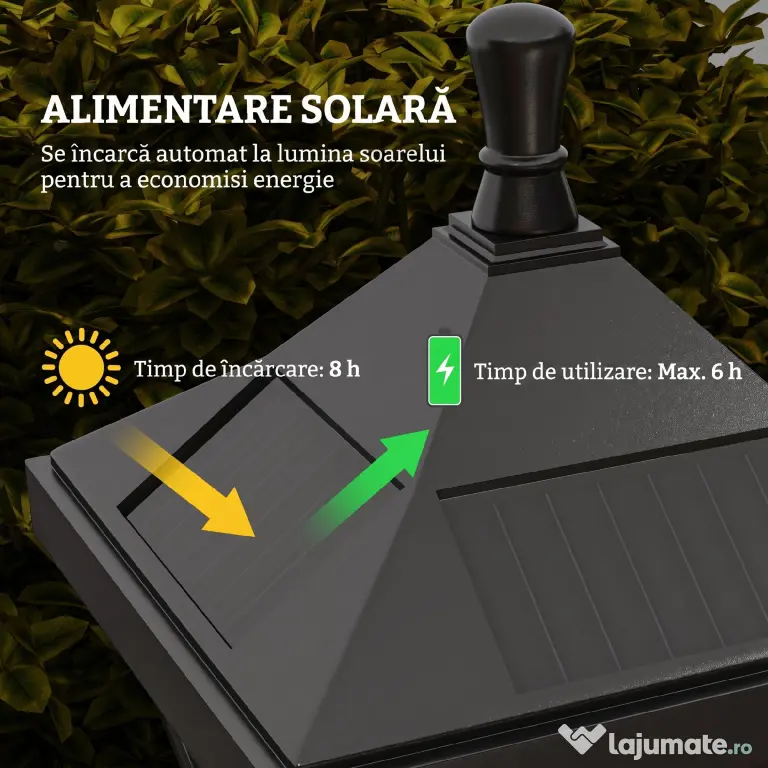 Outsunny Felinar Lumină Stradală cu Autonomie de 6 h și Ancorare la Sol, Lumina Stradală Solară, 15x15x127 cm, Negru | Aosom Romania