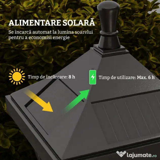 Outsunny Felinar Lumină Stradală cu Autonomie de 6 h și Ancorare la Sol, Lumina Stradală Solară, 15x15x127 cm, Negru | Aosom Romania