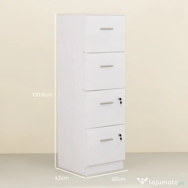 HOMCOM Sertar 4 Încuietoare A4 Alb | Aosom Romania